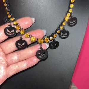 Betsey Johnson orange and black Halloween Jack O’ Lantern necklace. NWT